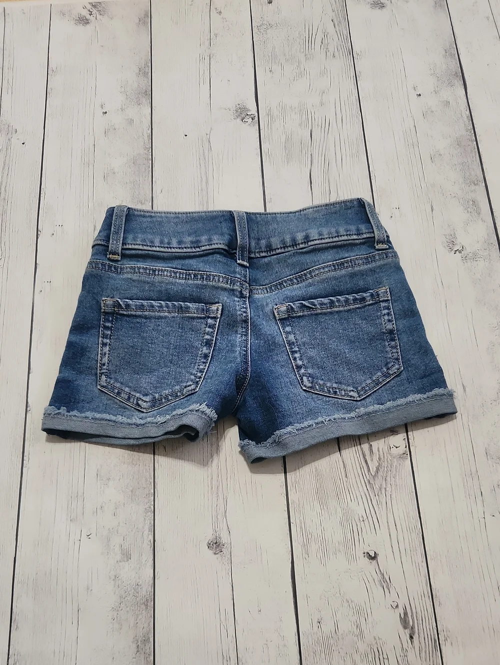 SO girls Size 8 Dark Wash Distressed Jean Shorts With Adjustable Waist